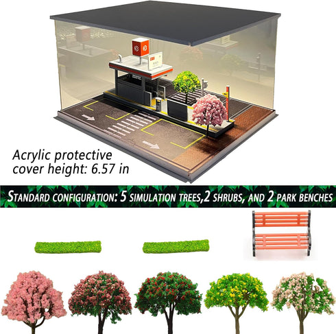 1/64 Scale Car Model Display Case, Hot Wheels Diorama Display Park with LED Lights (Includes 6 Parking Spaces)