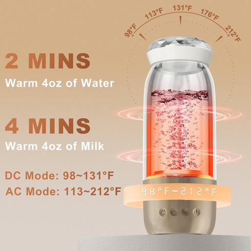 18.6 Oz 98-212 12000mAh Portable Bottle Warmer for Travel, Portable Milk Warmer, Adjustable, Baby Bottle Warmer On The