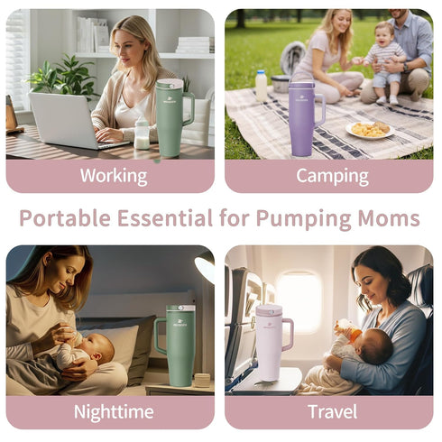 MOQOZO 40oz 24+ Reuseable Breastmilk Storage Bottle, Portable Breast Milk Cooler for Outdoor Travel TSA Approved