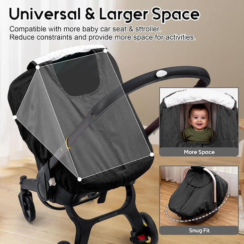 2 Waterproof Baby Car Seat Cover for Doona, Carseat Cover with Plush Dot Lining for Cold Wet Weather, Infant Car Seat