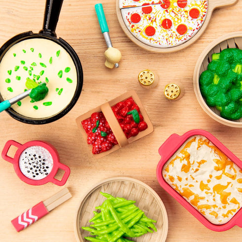 Lori Play Food for Mini Dolls, Cooking Accessories for 6-Inch Dolls, Pizza, Sushi, Dessert, Dollhouse Set for Kids