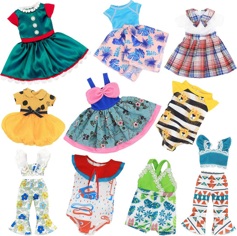 SOTOGO 10 Sets American Wellie Doll Clothes Outfits for 14 to 14.5 Inch Dolls, Dresses, Pajamas, Swimsuit