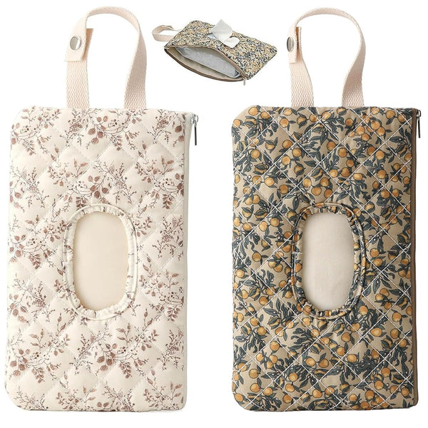 Qylfst Floral Quilted Baby Wipe Holder Pouch with Strap,Diaper and Wipes Pouch for