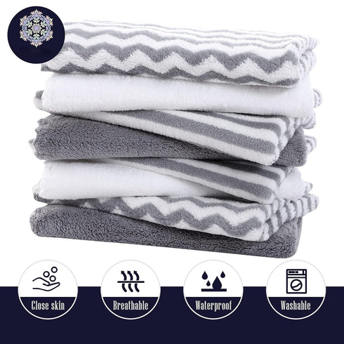 8 Pack Baby Burp Cloths, Ultra Absorbent Washcloths for Newborns, Unisex Milk Spit Up Rags, Grey and White, 16 × 12 Inch