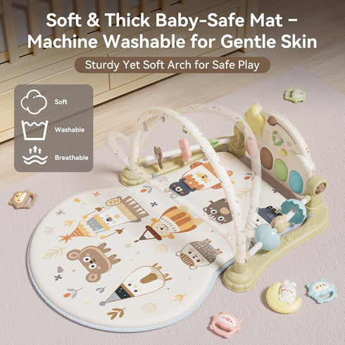 YOULEBITOYS 5 Tummy 0-12 Baby Play Gym Mat - Funny Play Piano Activity Playmat with Infant Learning Detachable Toys
