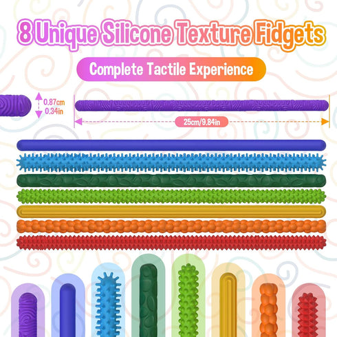 Autism,8 Pack Sensory Fidget Toys for Kids with Quiet Calm Bendable Sensory Sticks Fidget Sticks for Classroom,Calming