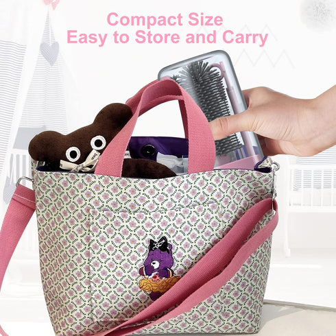Travel Bottle Cleaner Kit with Baby Bottle Brush Set, Drying Base, and Soap Dispenser - Gift for New Moms (Peach Pink)