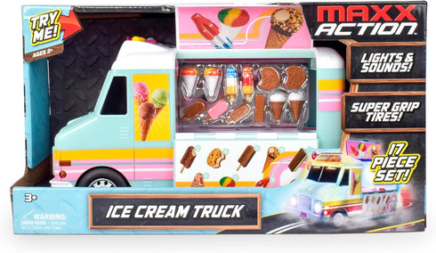 12 16 3+ Maxx Action Ice Cream Food Truck, Lights and Sound, Includes Pieces with Miniature Food, Imaginative Food Play