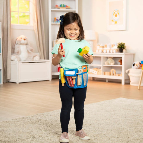 Melissa & Doug Deluxe Tool Belt Set - 5 Wooden Tools, 8 Building Pieces, Adjustable Belt