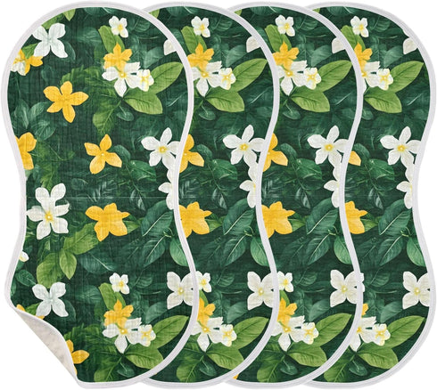 Set 1, Green Leaves Muslin Baby Burp Cloths of Super Soft & Absorbent Burping Rags, Cotton Burp Clothes Shower Gift