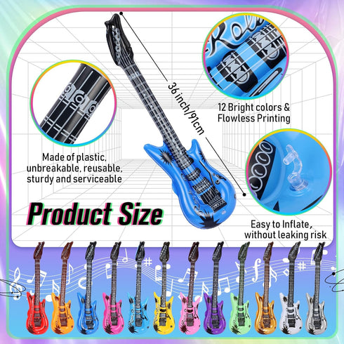 36 Set 12 12 12 1 Pcs Inflatable Rock Star Toy Include Inflatable Guitars Microphones Colorful Heart Shaped Sunglasses