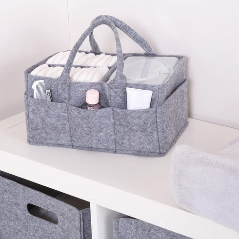 Sammy & Lou Light Gray Felt Storage Caddy, Divided Design for Diapers and Wipes, 11.5"D x 6"W x 8"H