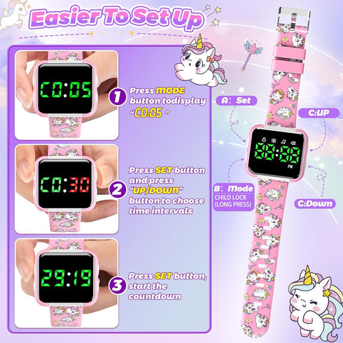 Etuwoe 1 2 3 4 5 Potty Training Watch and Board Book for Toddler Girls: Adjustable Volume Potty Watches for Kids Water