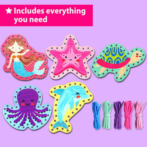 5 KRAFUN Beginner Mermaid Lacing Card Kit for Kids Arts & Crafts, Easy Mermaid, Animal Lacing Projects, Paper Lace