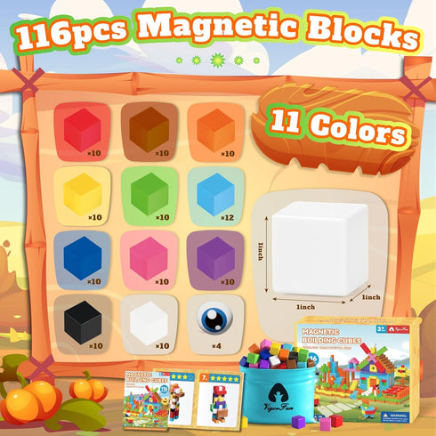 116 Set, 1" 3 4 5 6 7 8 PCS Magnetic Blocks Magnet Building Blocks with Toy Eyes and Storage Bag for Kids Gifts, STEM