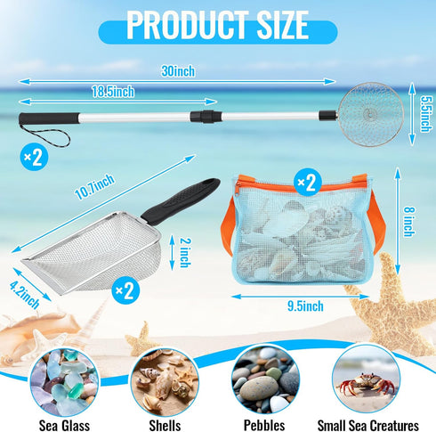 6 2 2 2 Liliful Pcs New Shelling Tools for Beach Include Shark Tooth Sifter with Adjustable Handle Sand Scoop Shell