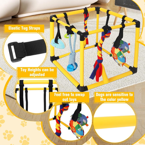 Interactive Dog Play Gym for Puppies Indoor Puppy Play Gym with Hanging Toys, Chew Accessories & Activity Posts