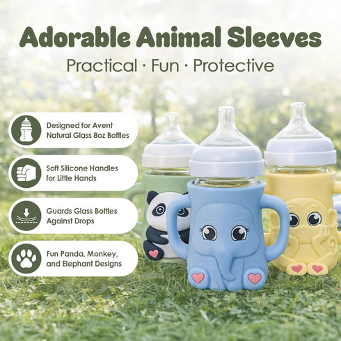 8oz Silicone Bottle Sleeve for Philips Avent Natural Glass Bottle | Drop Protector + Easy Grip Handles | BPA Free Safe