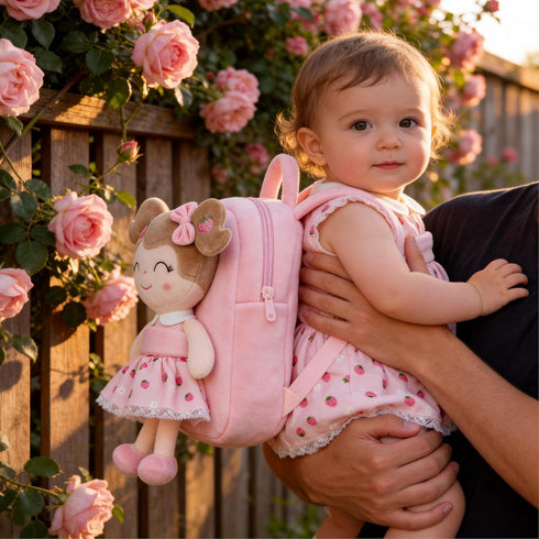 Backpack backpacks 9 Inches Gloveleya Kids for Girls Plush bag with Soft doll for Toddler baby Strawberry