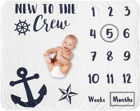 Sweet Jojo Designs Nautical Sailor Boy Girl Milestone Blanket Monthly Newborn First