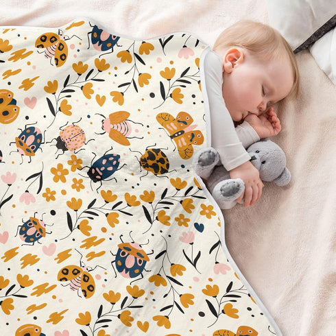 KICPOAY Insects Bugs Beetles Cute Baby Swaddle Blanket for Boys Girls, Butterfly Ladybug Maple Leaves Muslin Baby