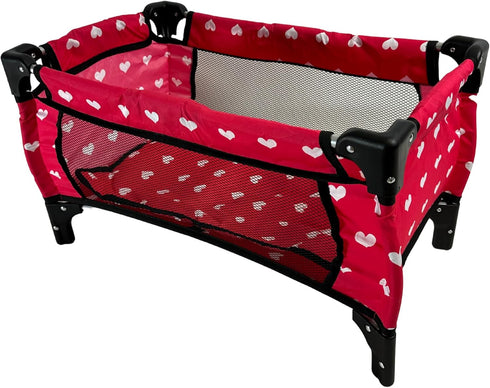 Doll Fold n' Store Pack N' Play - Cute Hearts Design Doll Play Yard