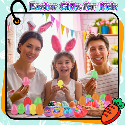 24PACK 2.75inch KissFree Prefilled Easter Eggs with Easter Pop Toys, Easter Eggs Filled with Toys, Easter Basket