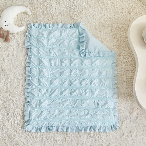 Set Ruffled Crib Bedding Baby Boho Quilted Comforter with Fitted Sheet and Bed Skirt - Cute Soft Breathable Seersucker