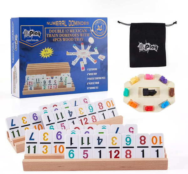 PUREPLAY Mexican Train Dominoes Set with Numbers - Double 12 Colored Number