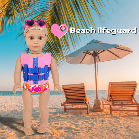 18 inch BeachSet Summer 18" ebuddy Doll Clothes and Accessories - Swimsuit and Pool & Beach Outfit with Life Vest