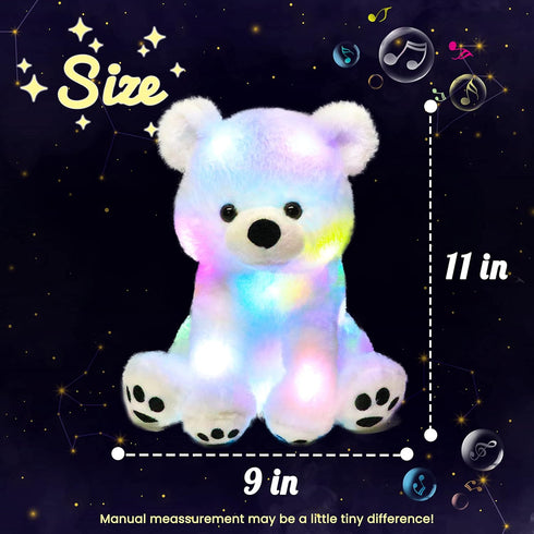 11'' Hopearl LED Musical Stuffed Polar Bear Lighting Up Singing Plush Toy Adjustable Volume Lullaby Animated Soothe