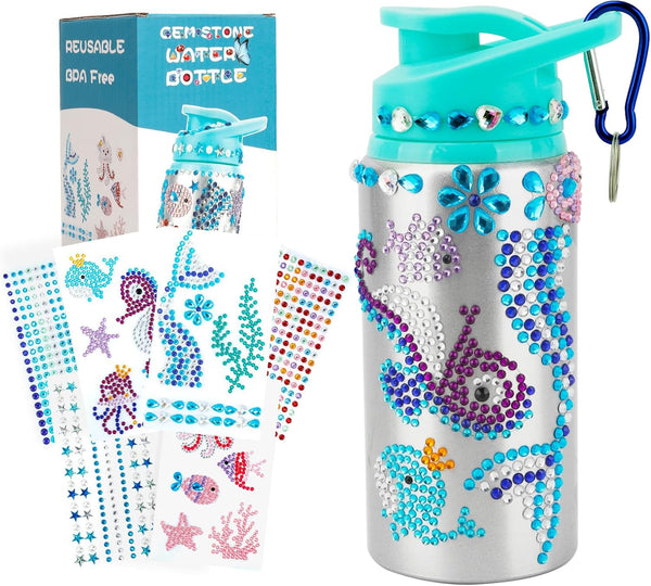 Decorate Your Own Water Bottle Kits for Girls Age 4-12, Mermaid Gem Diamond Painting Crafts, DIY Arts and Crafts Gifts