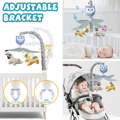 Baby Crib Mobile with Music and Lights for Boys Musical Mobile Animals for Crib Bassinet Girls Toys Hanging Portable