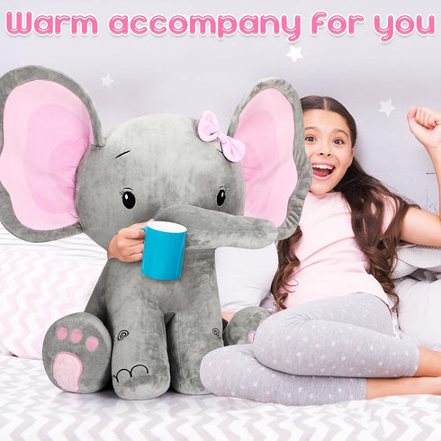 Jenaai Giant Stuffed Elephant Plush Toy, Huge Gray Elephant, Soft Big Doll for Home Decor, 24 Inch