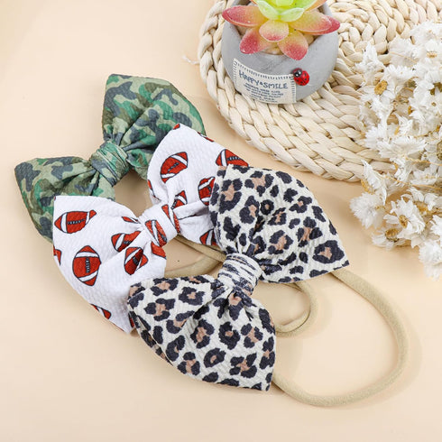 YanJie 3Pcs 4.5" Nylon Hairband for Baby Girls, Newborn Leopard Football Camo Printed Hair Accessories
