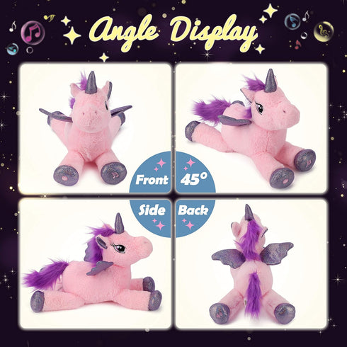 16'' Hopearl LED Musical Stuffed Unicorn Light up Singing Plush Toy Adjustable Volume Lullaby Animated Soothe Birthday