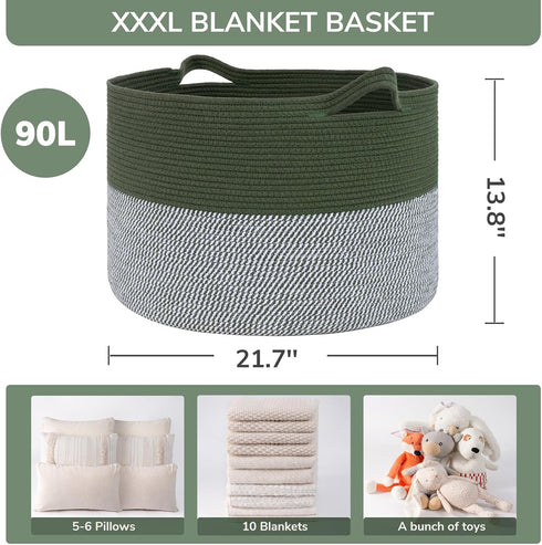 21.7 x13. 8 INDRSSME Large Laundry Storage Basket, - Decorative Rope Blanket Basket for Organizing Bedroom, Living
