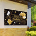 Blulu Happy Birthday Banner Sign, Large Fabric Glitter Poster for Birthday Decoration Supplies (Black and Gold)