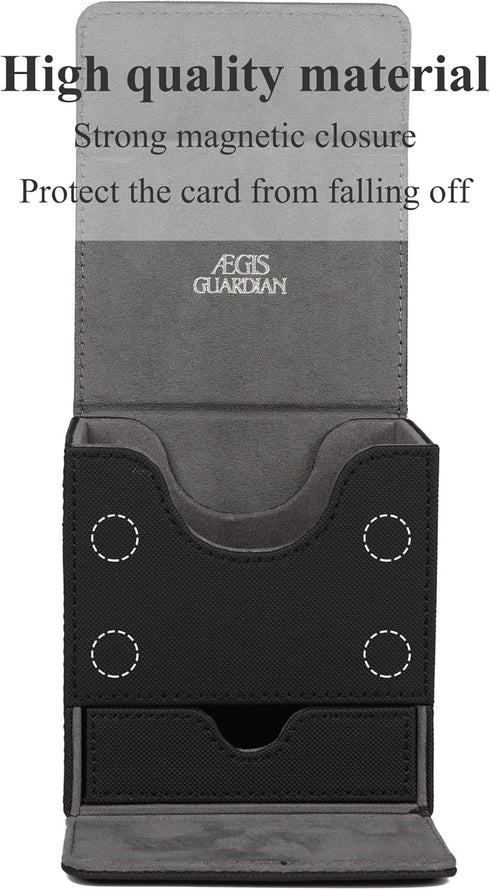 AEGIS GUARDIAN Card Deck Box with Dice Tray for MTG Cards - Fits 150+ Sleeved Cards, Black
