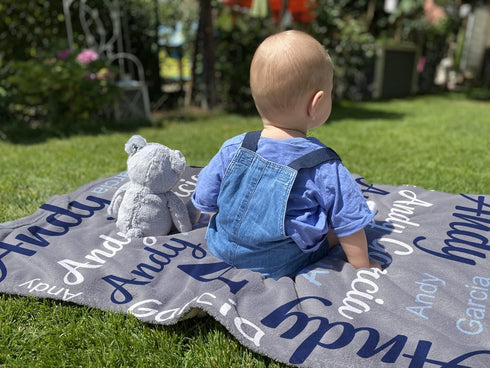 Yoke Style Personalized Baby Blankets for Baby Girls/Boys, Custom Name Swaddle Blanket, Baby Boy Girl Gifts