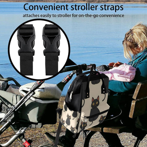 Hsnar Backpack Lovely Black Cats Waterproof Diaper Bag Large Capacity Baby Bag with Stroller Straps, Multi-Pocket