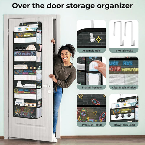 Closet Clastyle Video Gamer Over the Door Organizer Mesh Side Pocket Boy Nursery Hanging Storage Organizer Clothes