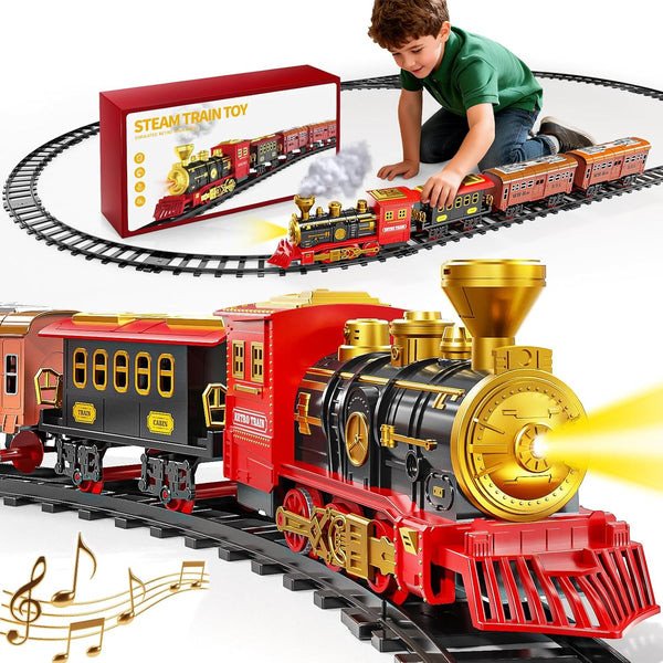 Novaluki Electric Train Set for Kids, Christmas Train Toys with Smoke, Light and