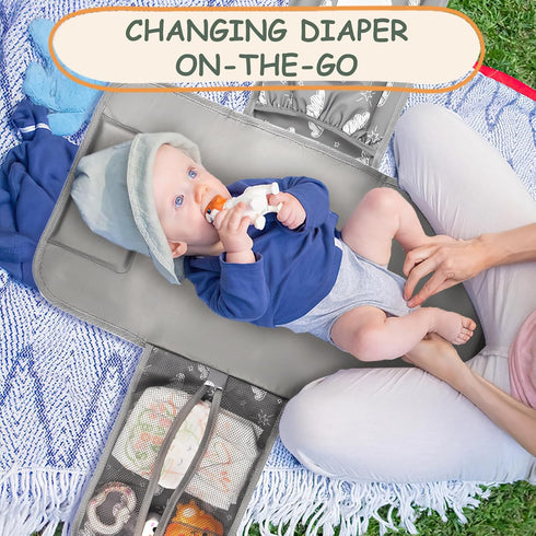 Portable Diaper Changing Pad, Travel Waterproof Baby Changing Mat with Shoulder Strap, Foldable Station