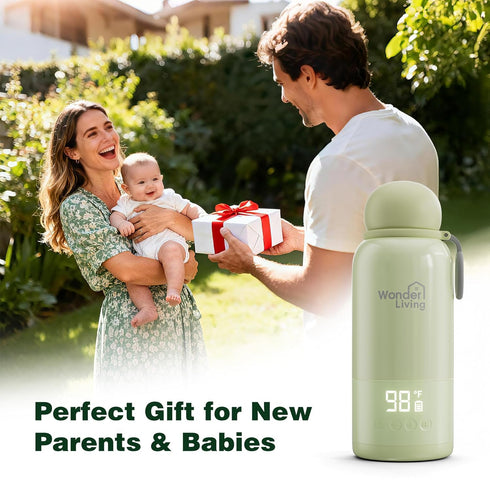 17oz Portable Bottle Warmer for Travel, Double Leakproof, Heating Milk & Water Faster, Cordless Milk Warmer with Two
