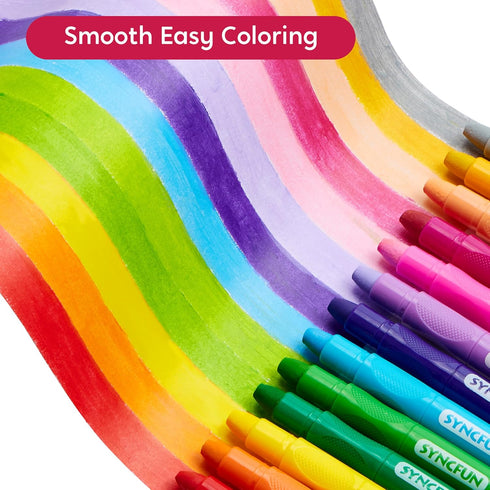 24 3 SYNCFUN Pcs Twistable Silky Crayons, Washable Crayons for Paper, Easy to Hold & Quick-Drying Art Supplies