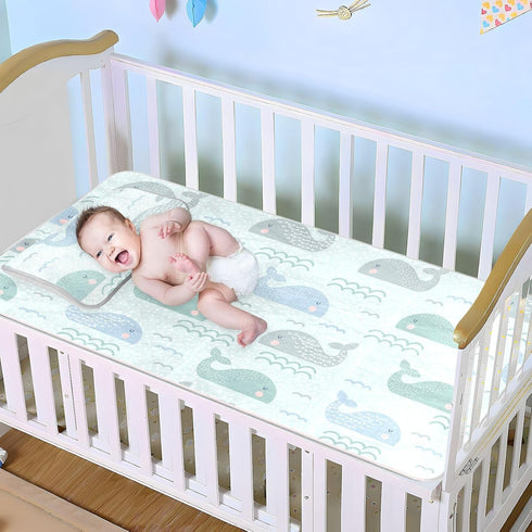 Burbuja 28x52 Baby Cooling Mat Cute Whales Bed Pad Ice Silk Cool Mat for Crib Mattress, Sleeping Pad with Pillowcase
