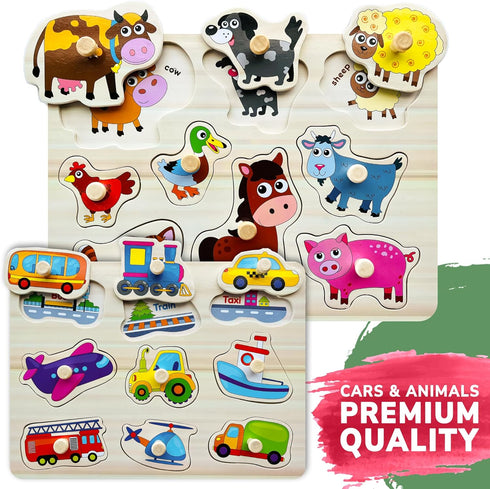1-3 6XSET 2-4 3-5 QUOKKA Wooden Puzzles for Toddlers - Toddler Puzzles Ages with Rack - Learning Alphabet - Numbers