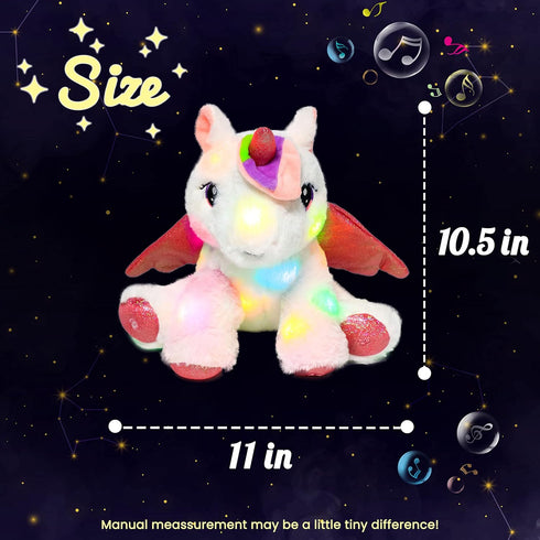 11'' Hopearl LED Musical Stuffed Unicorn Adorable Lighting Up Singing Plush Toy Adjustable Volume Lullaby Animated