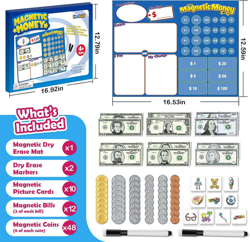 60 Kasfalci PCS Magnetic Money for Kids for Learning, Math Manipulatives, Learning & Education Toys for Classroom